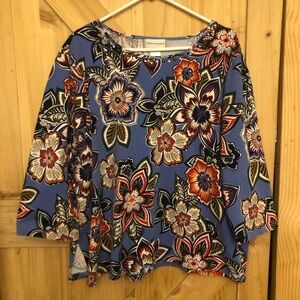 Alfred Dunner Blue Floral Blouse Womens 1X Vibrant Color Tunic
